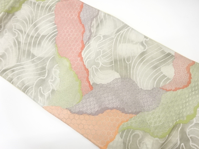 JAPANESE KIMONO / ANTIQUE FUKURO OBI / SILK / WOVEN RAGING WAVES
